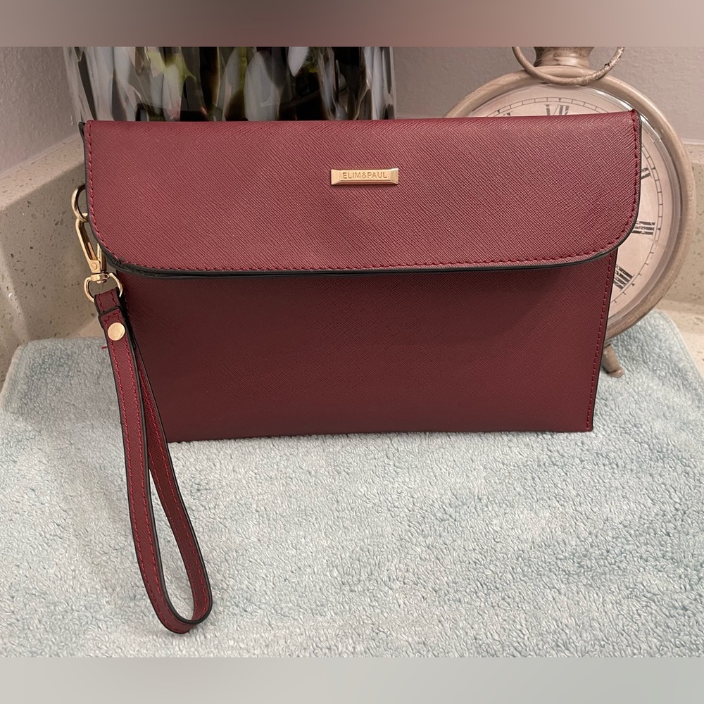 Elim & Paul Burgundy Wristlet Clutch